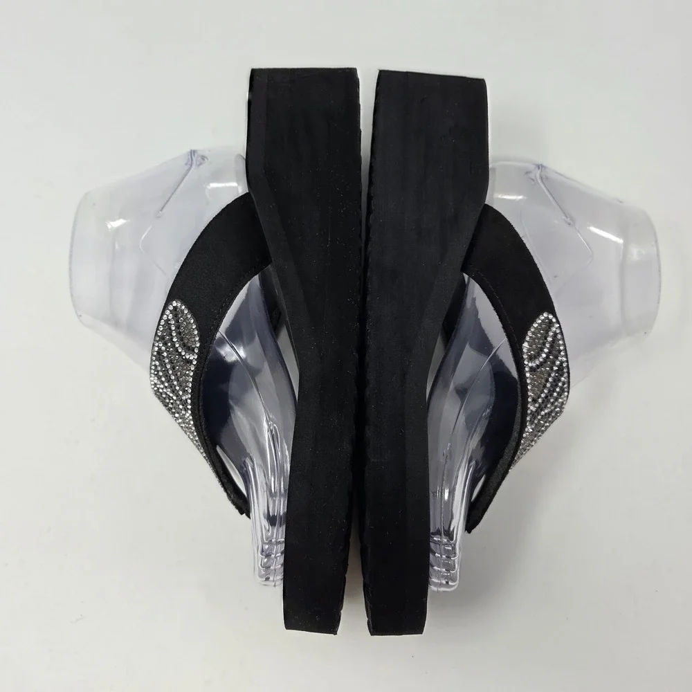 Amiani Sandal Womens 10.5 Black Vinyasa Sparkle Stones Thong Slip On Casual Zebr